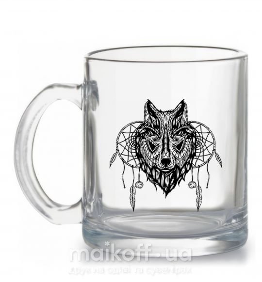Чашка стеклянная Индианский волк Прозрачный фото