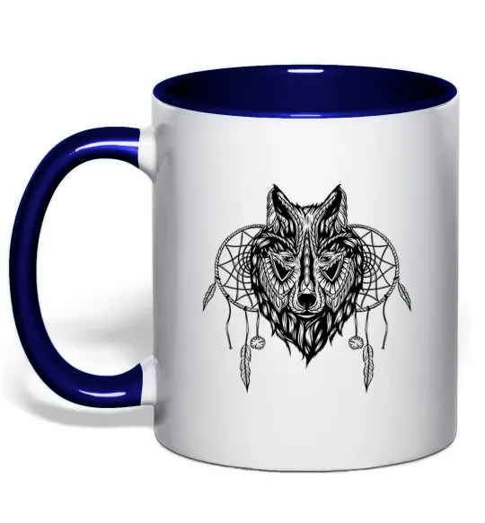 Чашка с цветной ручкой Індіанський вовк Глубокий темно-синий фото