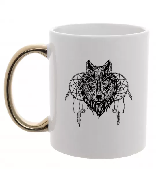Чашка с цветной ручкой Індіанський вовк Золото фото
