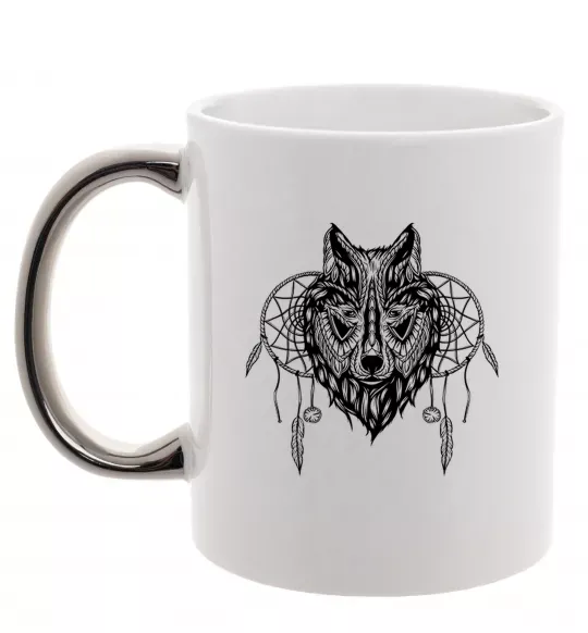 Чашка с цветной ручкой Індіанський вовк Серебро фото