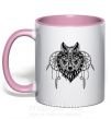 Чашка с цветной ручкой Индианский волк Нежно розовый фото