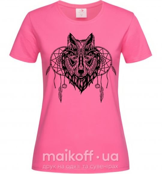 Женская футболка Индианский волк Ярко-розовый фото