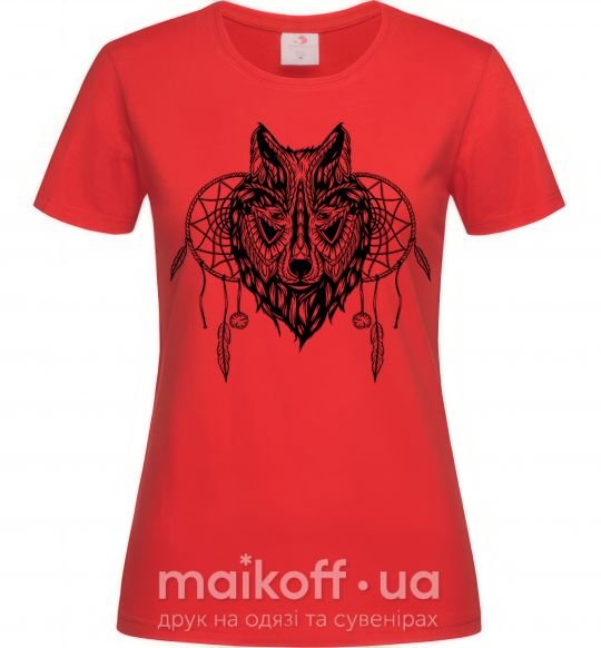 Женская футболка Индианский волк Красный фото