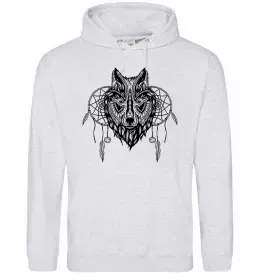 Мужская толстовка (худи) Індіанський вовк Серый меланж фото