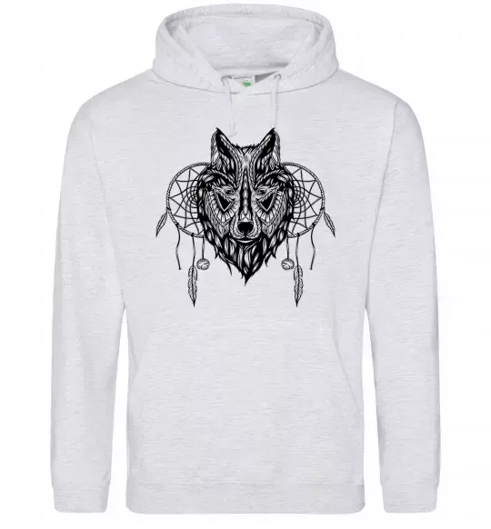 Женская толстовка (худи) Індіанський вовк Серый меланж фото