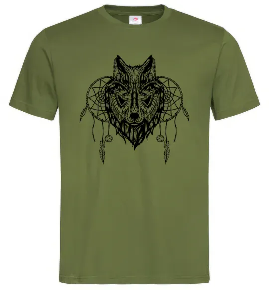 Мужская футболка Індіанський вовк Оливковый фото