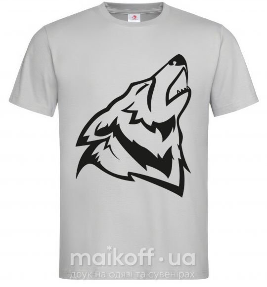 Мужская футболка Воющий волк Серый фото
