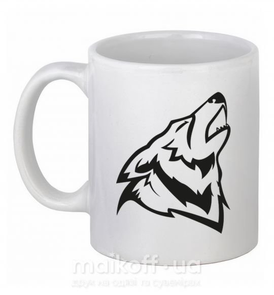 Чашка керамическая Воющий волк Белый фото