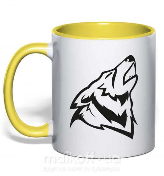 Чашка с цветной ручкой Воющий волк Солнечно желтый фото