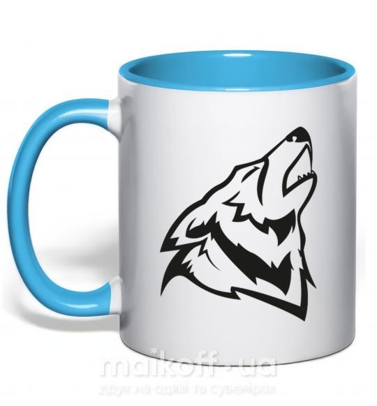 Чашка с цветной ручкой Воющий волк Голубой фото