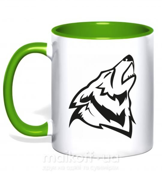 Чашка с цветной ручкой Воющий волк Зеленый фото