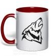 Чашка с цветной ручкой Воющий волк Красный фото