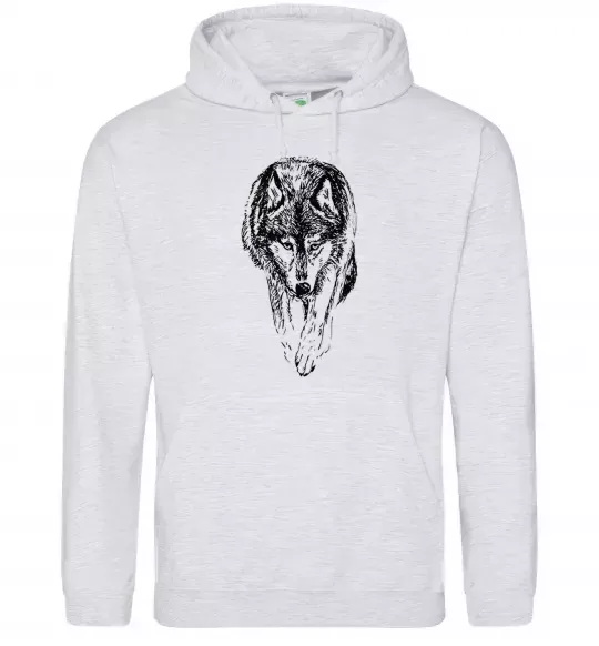 Мужская толстовка (худи) Вовк йде Серый меланж фото