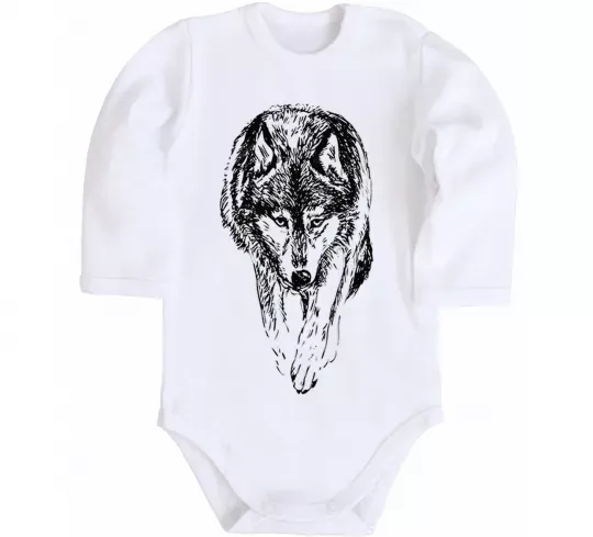 Дитячий бодік Вовк йде Білий фото