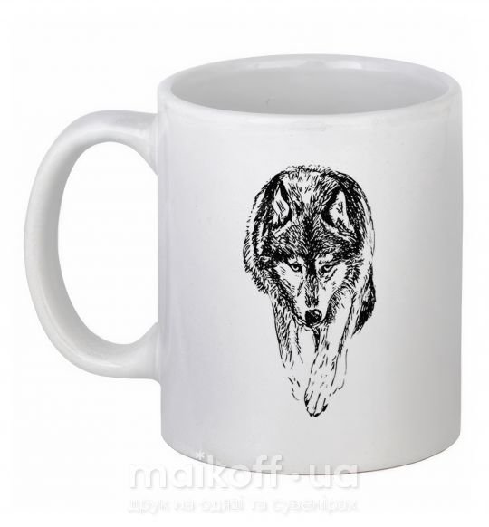Чашка керамическая Идущий волк Белый фото