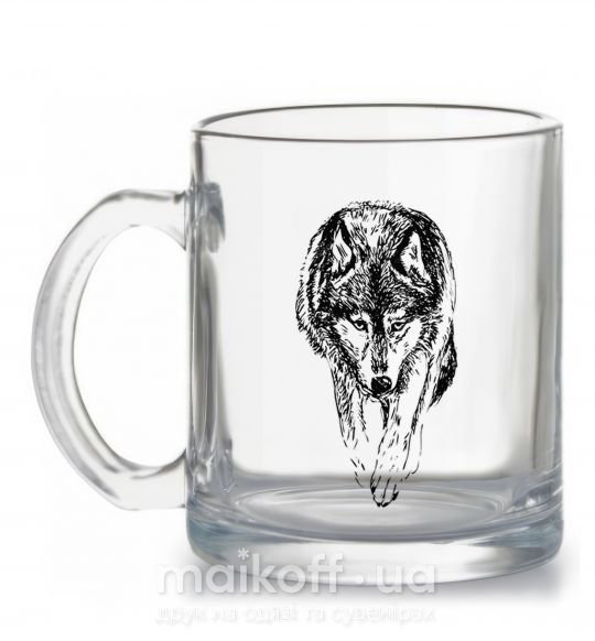 Чашка стеклянная Идущий волк Прозрачный фото