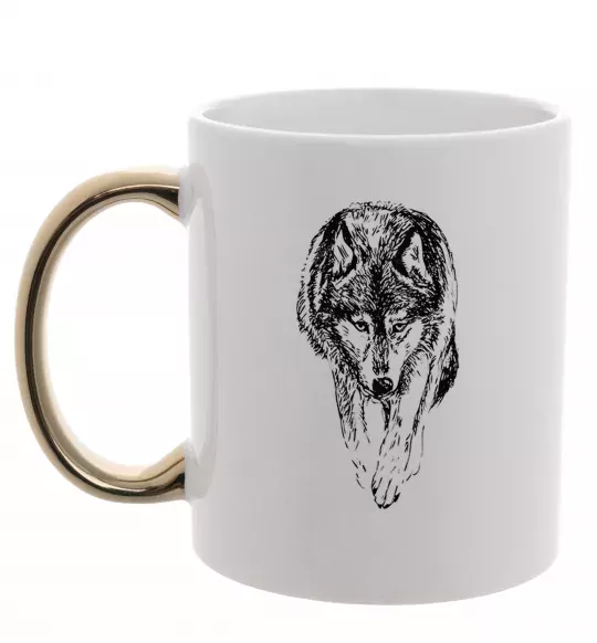 Чашка з кольоровою ручкою Вовк йде Золото фото