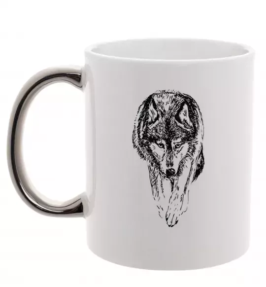Чашка з кольоровою ручкою Вовк йде Срібло фото
