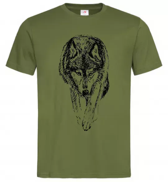 Мужская футболка Вовк йде Оливковый фото