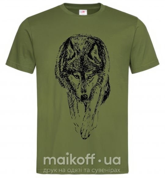 Чоловіча футболка Идущий волк Оливковий фото