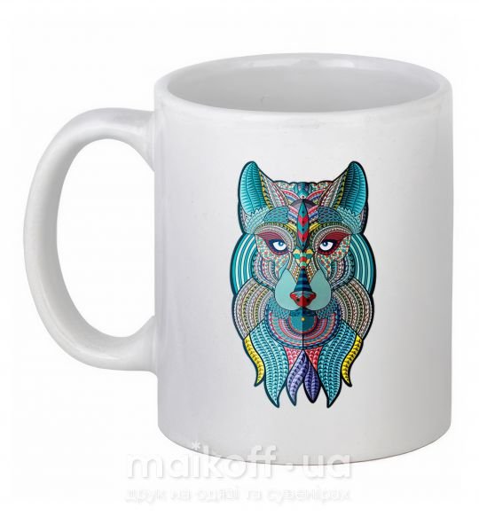 Чашка керамическая Бирюзовый волк Белый фото