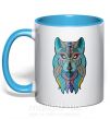 Чашка с цветной ручкой Бирюзовый волк Голубой фото