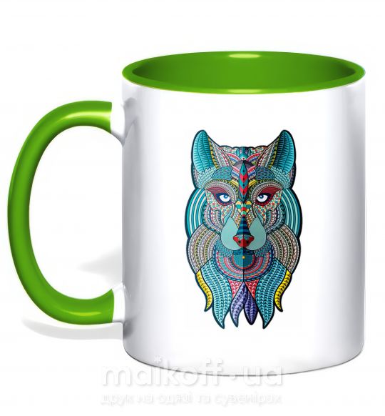 Чашка с цветной ручкой Бирюзовый волк Зеленый фото