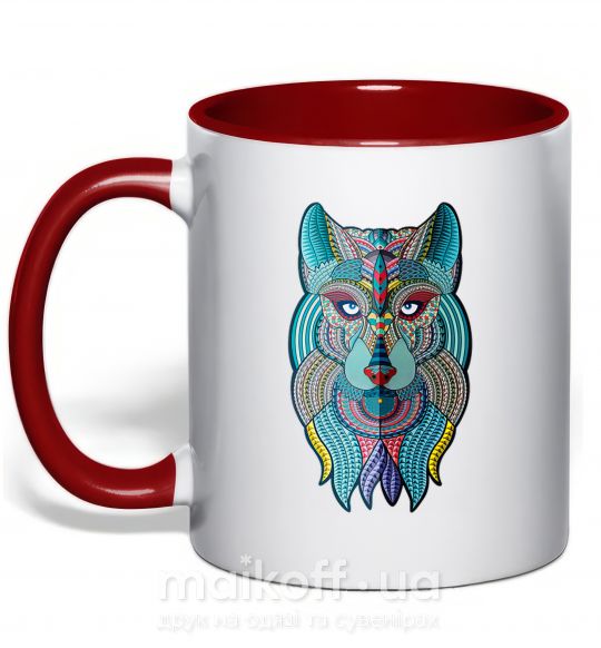 Чашка с цветной ручкой Бирюзовый волк Красный фото