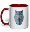 Чашка с цветной ручкой Бирюзовый волк Красный фото