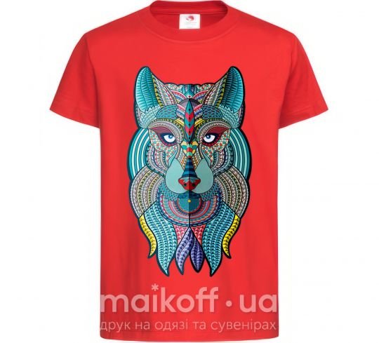 Детская футболка Бирюзовый волк Красный фото