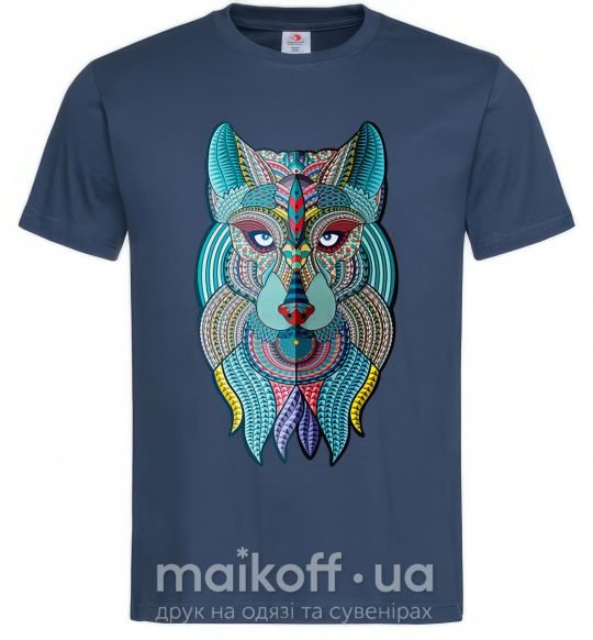 Мужская футболка Бирюзовый волк Темно-синий фото
