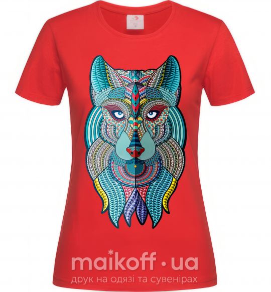 Женская футболка Бирюзовый волк Красный фото