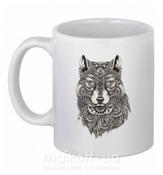 Чашка керамічна Черно-белый волк Білий фото