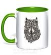 Чашка з кольоровою ручкою Черно-белый волк Зелений фото