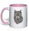 Чашка з кольоровою ручкою Черно-белый волк Ніжно рожевий фото