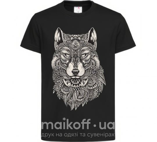 Детская футболка Черно-белый волк Черный фото