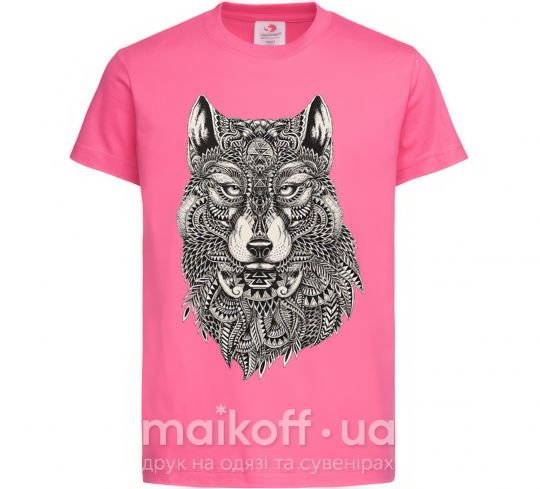 Детская футболка Черно-белый волк Ярко-розовый фото