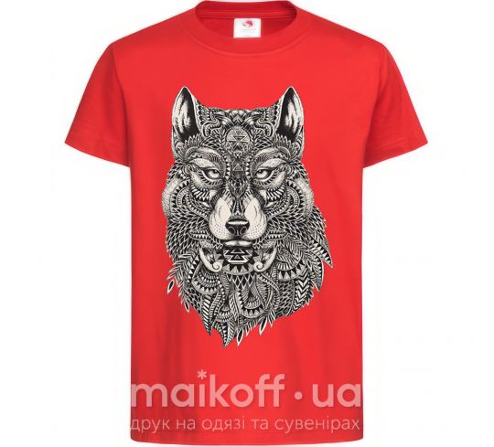Дитяча футболка Черно-белый волк Червоний фото
