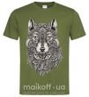 Мужская футболка Черно-белый волк Оливковый фото