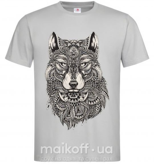 Мужская футболка Черно-белый волк Серый фото