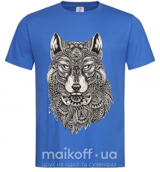 Мужская футболка Черно-белый волк Ярко-синий фото