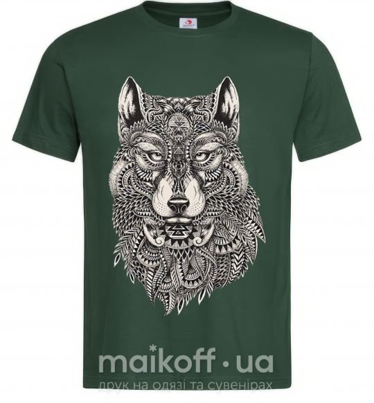 Мужская футболка Черно-белый волк Темно-зеленый фото