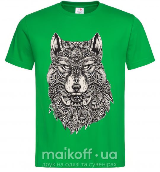 Мужская футболка Черно-белый волк Зеленый фото
