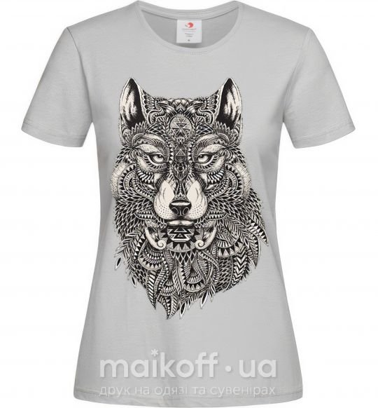 Женская футболка Черно-белый волк Серый фото