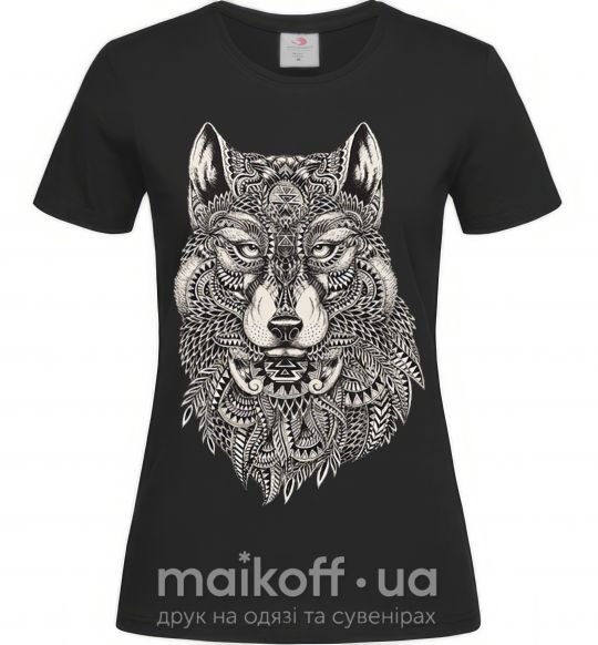 Женская футболка Черно-белый волк Черный фото