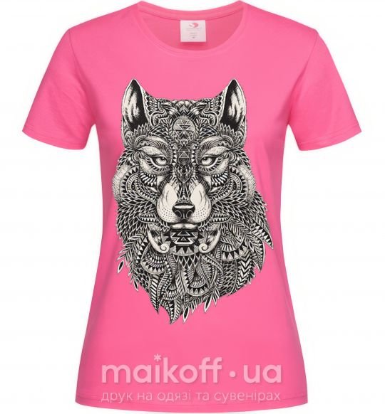 Женская футболка Черно-белый волк Ярко-розовый фото