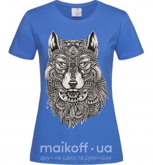 Женская футболка Черно-белый волк Ярко-синий фото