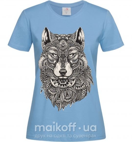 Женская футболка Черно-белый волк Голубой фото