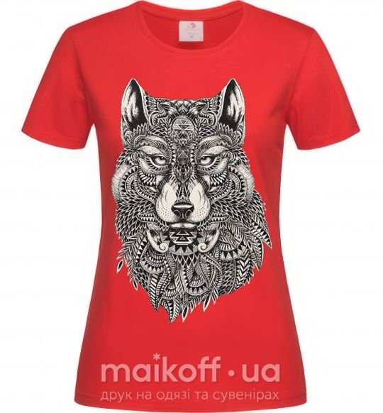 Женская футболка Черно-белый волк Красный фото