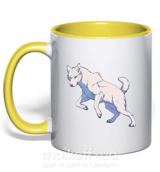 Чашка с цветной ручкой Розовый волк Солнечно желтый фото